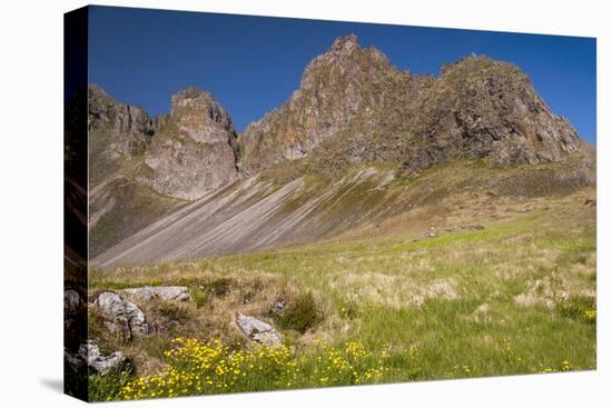 Iceland, Mountain peaks rise high above the coast.-Ellen Goff-Premier Image Canvas