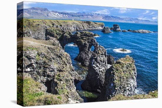 Iceland, rock formations of the west coast, Arnarstapi, Snaefellsjokull, Snaefellsnes Peninsula-Miva Stock-Premier Image Canvas