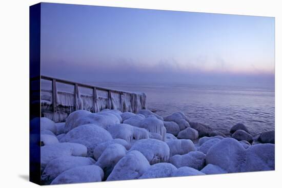 Icy Morning at the LŸbeck Bay in TravemŸnde, Iced Up Stones, Stairs, Morning Mood-Uwe Steffens-Premier Image Canvas