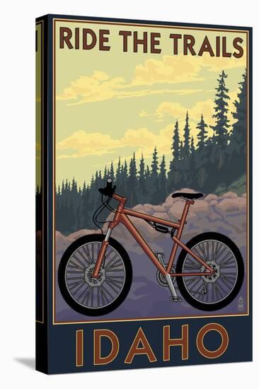 Idaho - Mountain Bike Scene-Lantern Press-Stretched Canvas