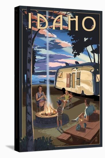 Idaho - Retro Camper and Lake-Lantern Press-Stretched Canvas