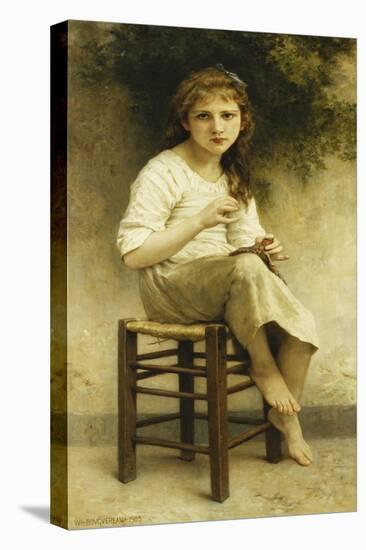 Idle Thoughts (Little Girl Sitting Embroidering)-William Adolphe Bouguereau-Premier Image Canvas