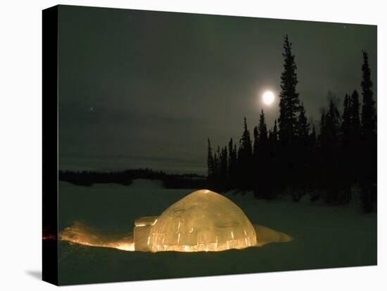 Igloo with Lights at Night by Moonlight, Northwest Territories, Canada March 2007-Eric Baccega-Premier Image Canvas