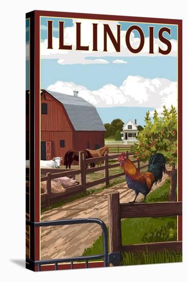 Illinois - Barnyard Scene-Lantern Press-Stretched Canvas