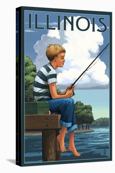 Illinois - Boy Fishing-Lantern Press-Stretched Canvas