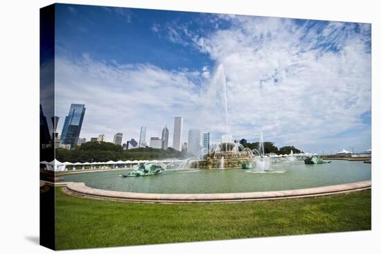 Illinois, Chicago, Grant Park, Buckingham Fountain and Loop Skyline Background-Bernard Friel-Premier Image Canvas