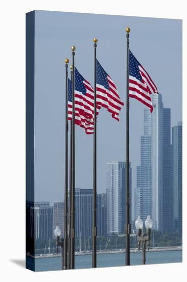 Illinois, Chicago. Navy Pier, Us Flags Flying in Front of City Skyline-Cindy Miller Hopkins-Premier Image Canvas