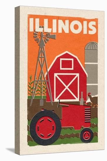 Illinois - Country - Woodblock-Lantern Press-Stretched Canvas