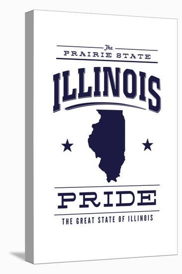 Illinois State Pride - Blue on White-Lantern Press-Stretched Canvas