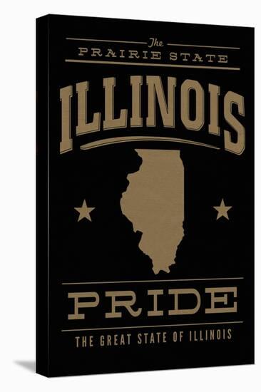 Illinois State Pride - Gold on Black-Lantern Press-Stretched Canvas