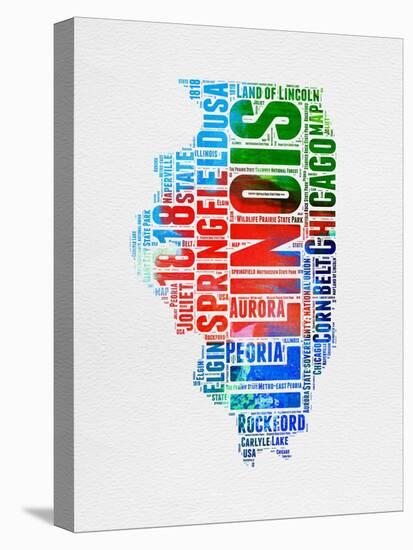 Illinois Watercolor Word Cloud-NaxArt-Stretched Canvas