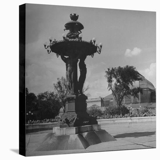 Illuminated Fountain, Designed by Henri Auguste Bartholdi, in the Botanical Gardens-null-Premier Image Canvas