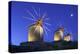 Illuminated Windmills of Chora, Patmos, Dodecanese, Greek Islands, Greece, Europe-Neil Farrin-Premier Image Canvas