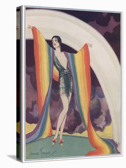Illustration of a Glamorous Lady Wearing a Rainbow as a Shawl-null-Premier Image Canvas