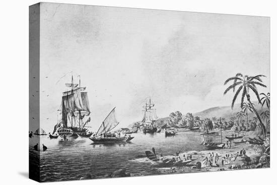 Illustration of Natives and Boats along Shore in New Zealand-Philip Gendreau-Premier Image Canvas