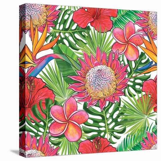 Illustration of Red Hibiscus Flowers with Opened Blossoms-sabelskaya-Stretched Canvas