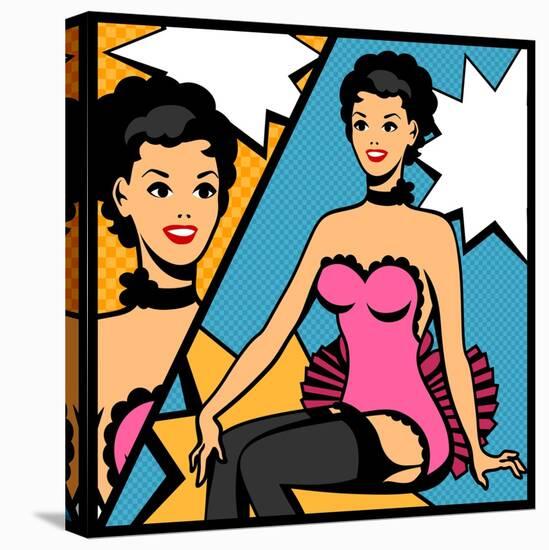 Illustration of Retro Girl in Pop Art Style-incomible-Stretched Canvas