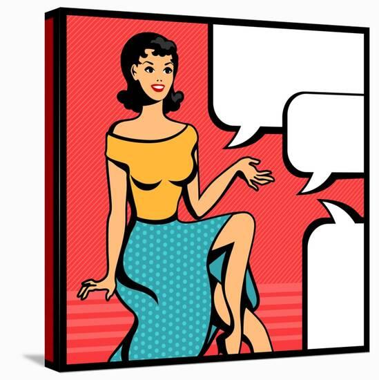 Illustration of Retro Girl in Pop Art Style-incomible-Stretched Canvas