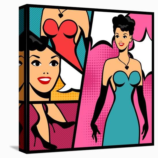 Illustration of Retro Girl in Pop Art Style-incomible-Stretched Canvas