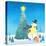 Illustration of Snowman Next to a Chirstmas Tree-null-Premier Image Canvas