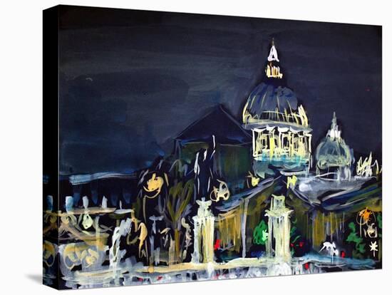 Illustration of the Basilica San Pietro and Ponte Vittorio Emanuele in the Night, Vatican, Rome, It-Denis Kuvaev-Stretched Canvas