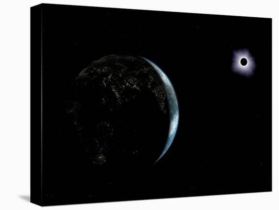 Illustration of the City Lights on a Dark Earth During a Solar Eclipse-Stocktrek Images-Premier Image Canvas