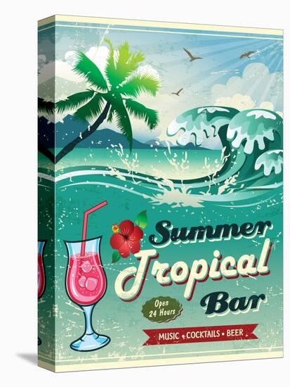 Illustration Of Vintage Seaside Tropical Bar Sign-Catherinecml-Stretched Canvas