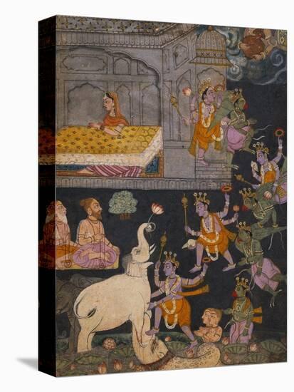 Illustration to a Gajendra Moksha Series Depicting Vishnu Rescuing the Elephant King-null-Premier Image Canvas