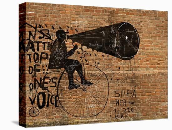 Image of a Man Who Rides a Bike and Says over the Loudspeaker-Dmitriip-Stretched Canvas