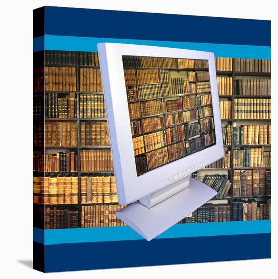 Images of Book Shelves on Computer Screen-null-Premier Image Canvas