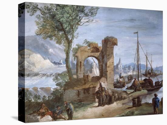 Imaginary View: Port with Ruins and Waterfall-Giuseppe Bernardino Bison-Premier Image Canvas