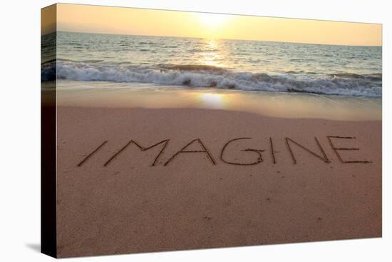 Imagine Written in the Sand on a Sunset Beach.-Hannamariah-Premier Image Canvas