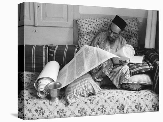 Immigrant Israeli Religious Scholar from Yemen Repairing Scrolls of an Old Torah-Paul Schutzer-Premier Image Canvas