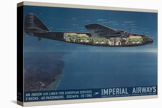 Imperial Airways Travel Poster, Ensign Air Liner Cutaway-null-Premier Image Canvas