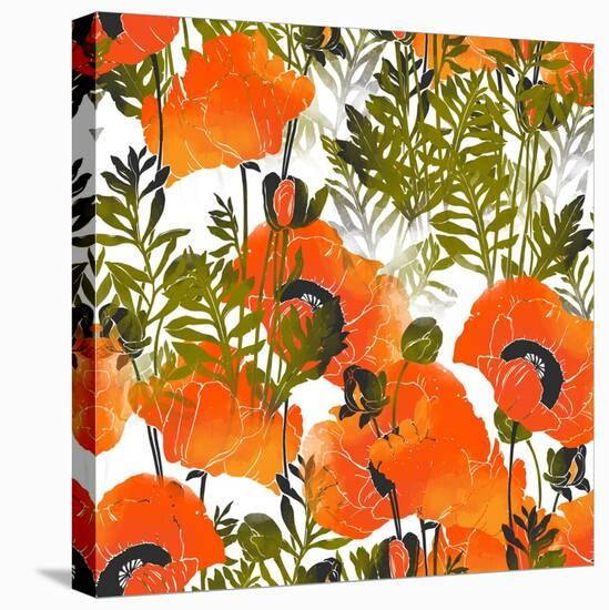 Imprints Bright Poppies. Seamless Pattern. Digital and Watercolor Mixed Media Hand Drawn Boho Artwo-Liia Chevnenko-Stretched Canvas