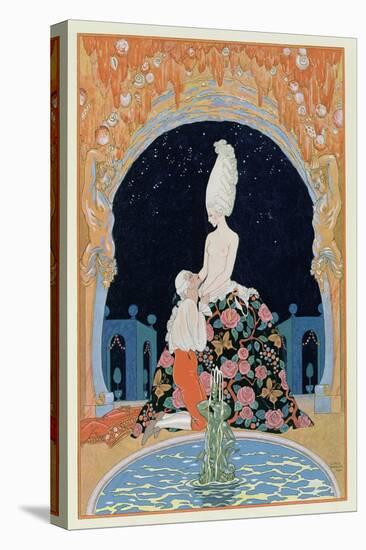 In the Grotto, Illustration for 'Fetes Galantes' by Paul Verlaine (1844-96) 1928 (Pochoir Print)-Georges Barbier-Premier Image Canvas