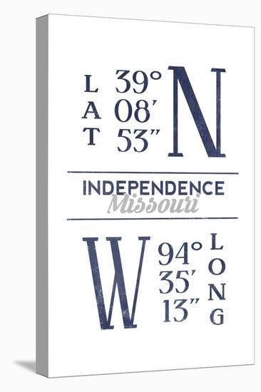 Independence, Missouri - Latitude and Longitude (Blue)-Lantern Press-Stretched Canvas