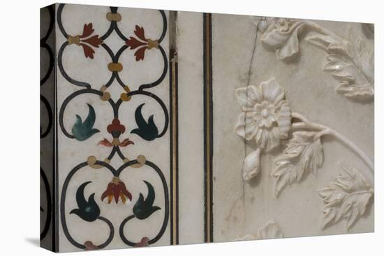 India, Agra, Taj Mahal. Detail of Marble Inlay with Carved Flowers-Cindy Miller Hopkins-Premier Image Canvas