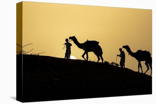 India, Gujarat, Bhuj, Great Rann of Kutch, Tribe. Camels and tribesmen-Ellen Goff-Premier Image Canvas