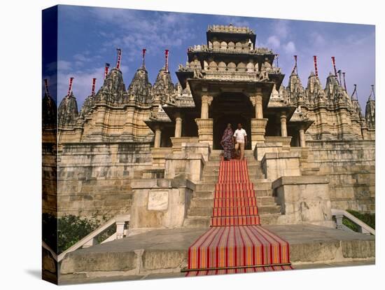 India, Rajasthan, Ranakpur, a Couple Descend Steps at the Famous Chaumukha Mandir, an Elaborately S-Amar Grover-Premier Image Canvas