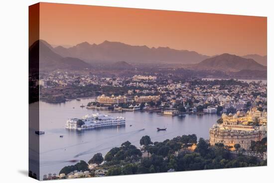 India, Rajasthan, Udaipur, Elevated View of Lake Pichola and Udaipur City-Michele Falzone-Premier Image Canvas