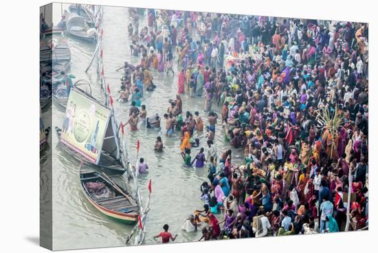 India, Sonepur, Devout Pilgrims Bathing in the Ganges River on Kartik Purnima-Ellen Clark-Premier Image Canvas