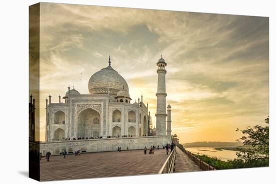 India, Uttar Pradesh. Agra. Taj Mahal tomb and minarets on the Yamuna River at sunset-Alison Jones-Premier Image Canvas