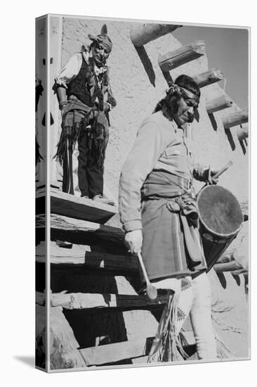Indian Descending Wooden Stairs With Drum, Dance San Ildefonso Pueblo New Mexico 1942-Ansel Adams-Stretched Canvas