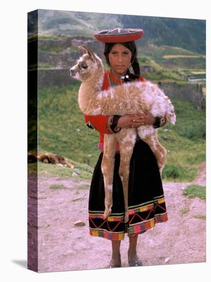 Indian Girl with Llama, Cusco, Peru-Pete Oxford-Premier Image Canvas