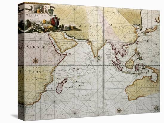 Indian Ocean Old Map, Southern Asia, Eastern Africa And West Australia-marzolino-Stretched Canvas