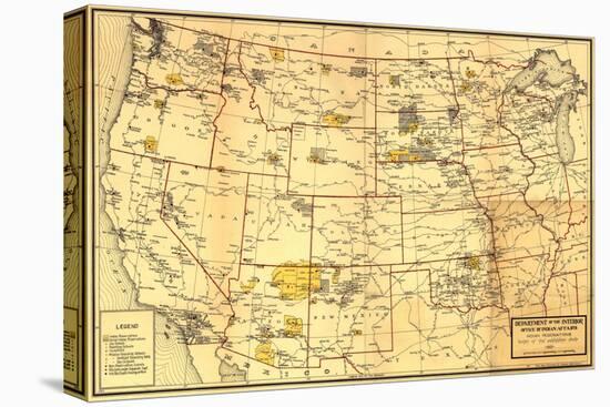 Indian Reservations West of the Mississippi - Panoramic Map-Lantern Press-Stretched Canvas