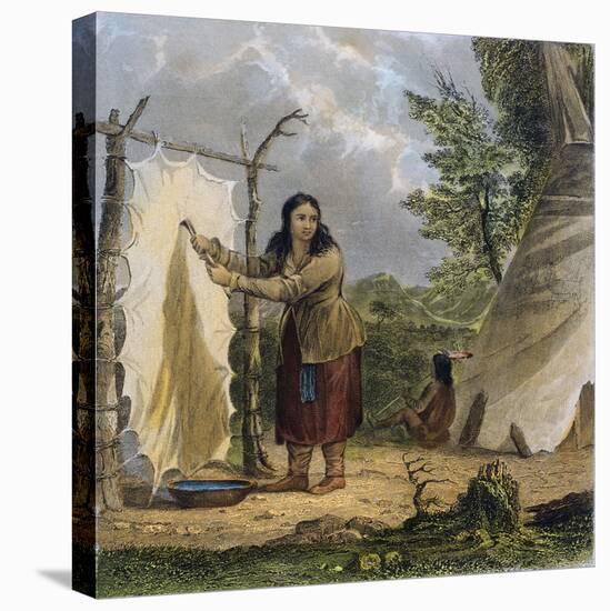 Indian Woman Dressing a Buffalo Skin-Seth Eastman-Premier Image Canvas