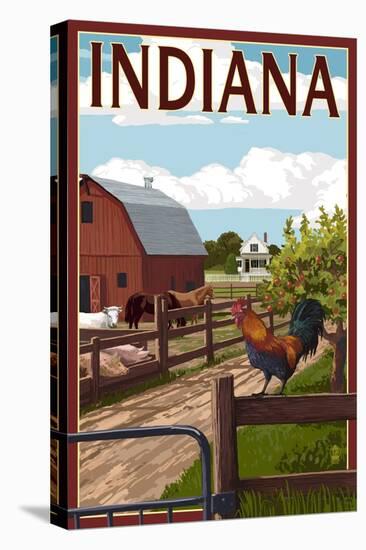 Indiana - Barnyard Scene-Lantern Press-Stretched Canvas
