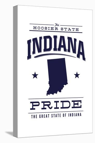 Indiana State Pride - Blue on White-Lantern Press-Stretched Canvas